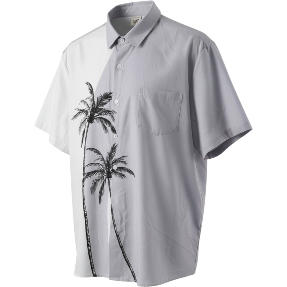 Hardaddy Mens XXL Palm Tree Graphic Two Tone Button Down Shirt Grey White